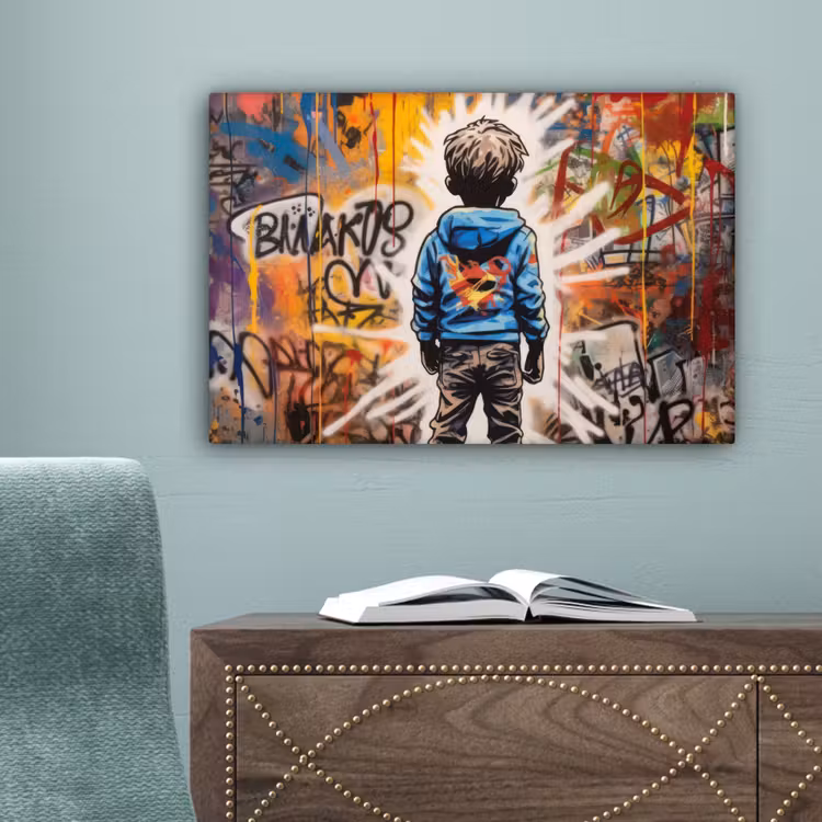 Graffiti - Jongen - Kleuren - Kunst - Street Art canvas 2cm klein -sfeer4