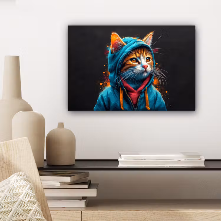 Graffiti - Kat - Zwart - Jas canvas 2cm klein -sfeer6