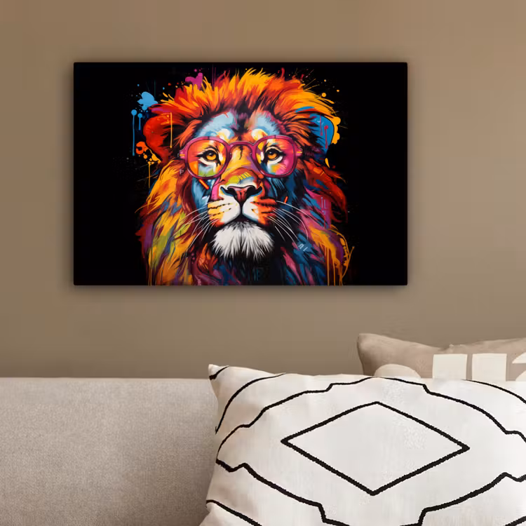 Graffiti - Leeuw - Bril - Zwart canvas 2cm klein -sfeer3