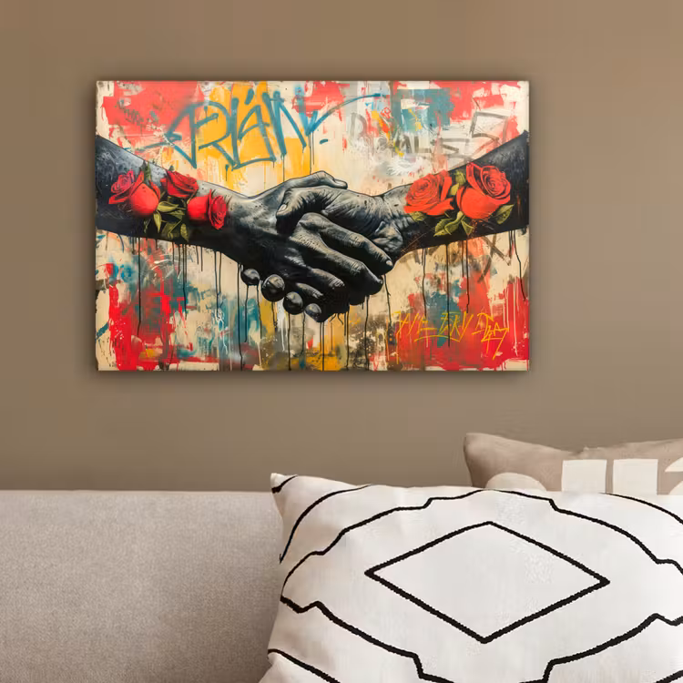 Graffiti - Rozen - Handen - Street art - Banksy canvas 2cm klein -sfeer3