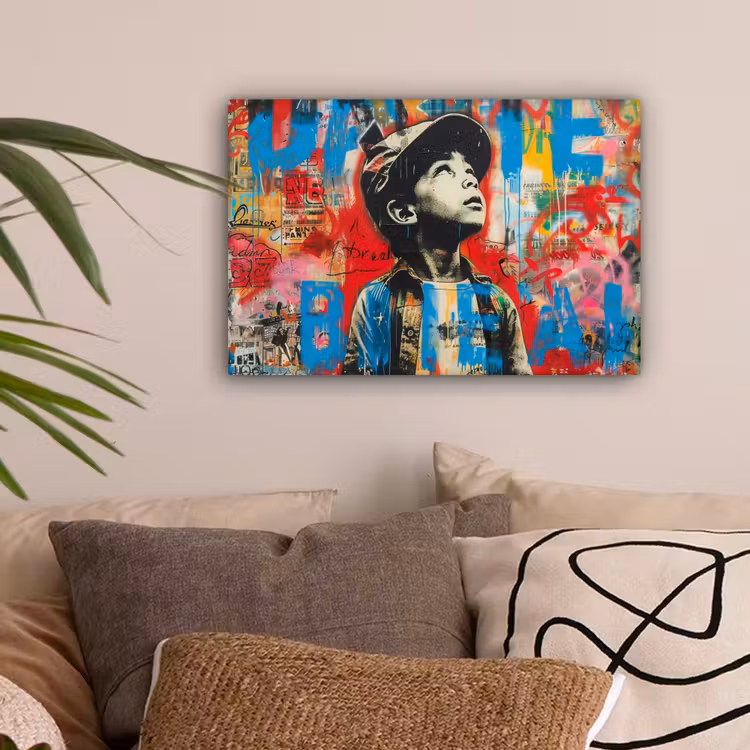 Graffiti - Vintage - Jongen - Street art - Neon - Banksy canvas 2cm klein -sfeer1
