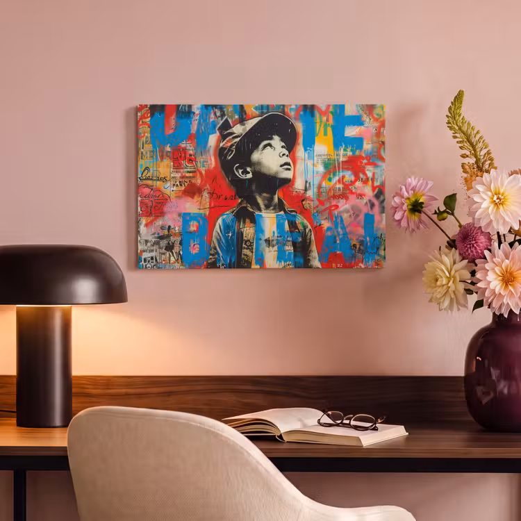 Graffiti - Vintage - Jongen - Street art - Neon - Banksy canvas 2cm klein -sfeer4