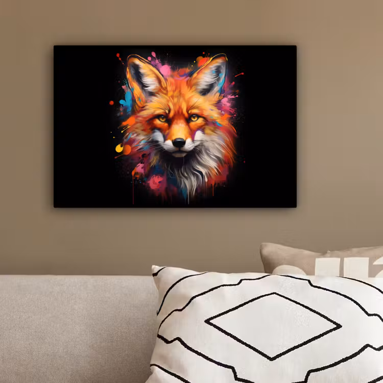 Graffiti - Vos - Zwart - Pop art canvas 2cm klein -sfeer3