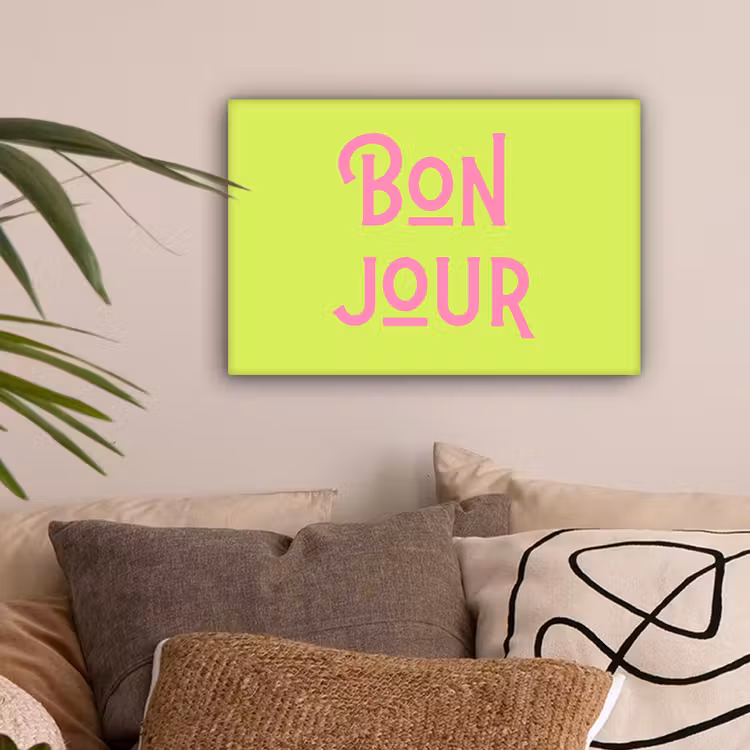 Groen - Roze bonjour - art-deco canvas 2cm klein -sfeer1