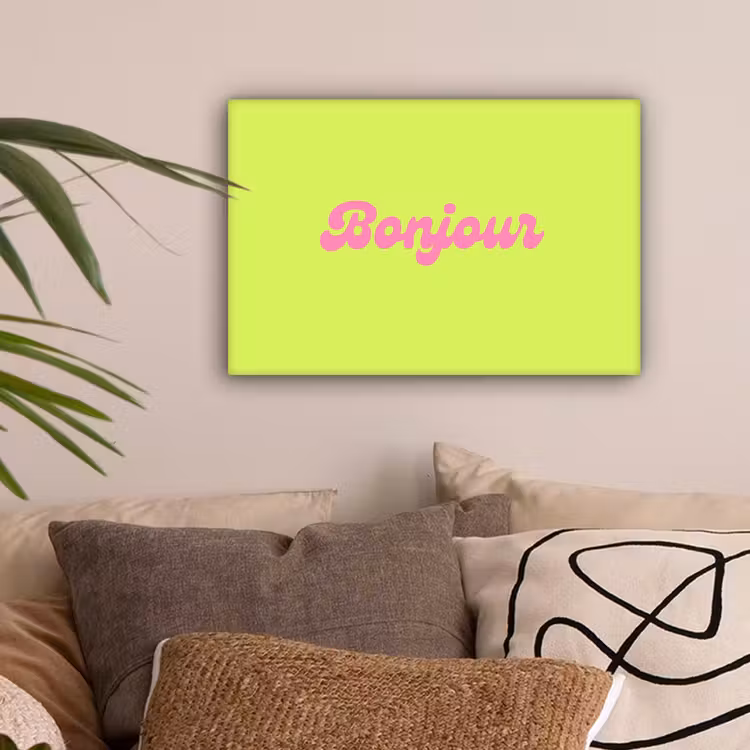 Groen - Roze bonjour - Retro canvas 2cm klein -sfeer1