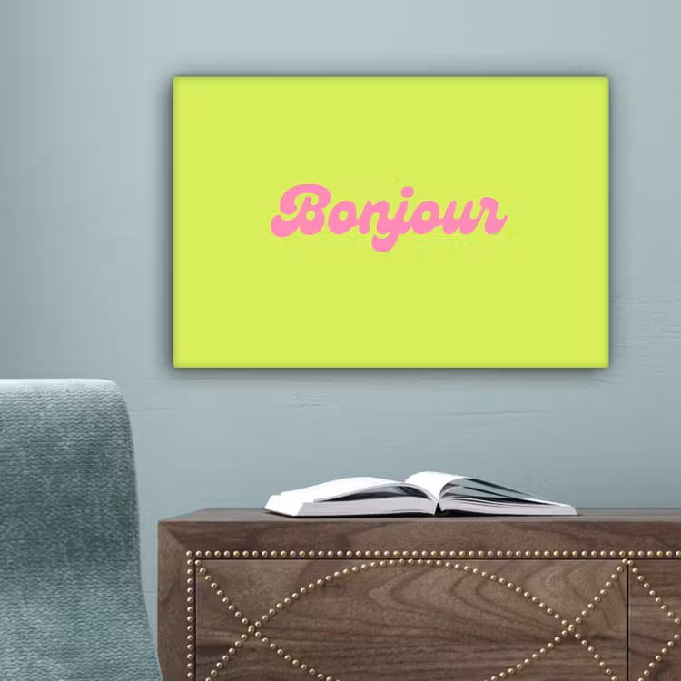Groen - Roze bonjour - Retro canvas 2cm klein -sfeer4
