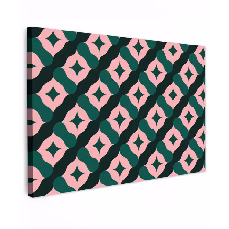 Groen - Roze - Retro - Sterren canvas 2cm klein 34 -z3d