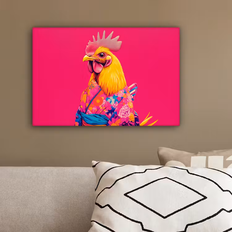 Haan - Kleurrijk - Kimono - Roze canvas 2cm klein -sfeer3