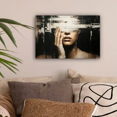 Hand - Gezicht - Strepen - Abstract canvas 2cm klein -sfeer1