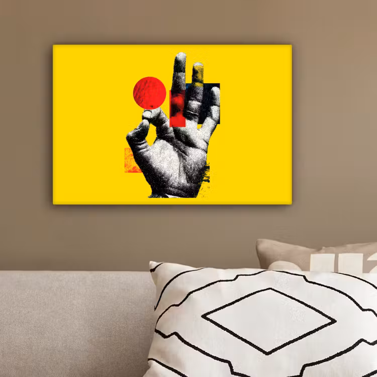 Hand - Rode cirkel - Geel canvas 2cm klein -sfeer3
