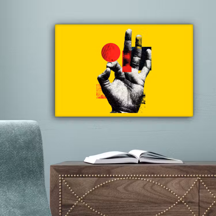 Hand - Rode cirkel - Geel canvas 2cm klein -sfeer4
