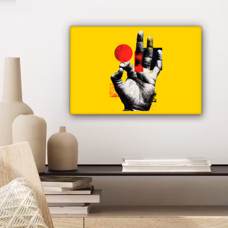 Hand - Rode cirkel - Geel canvas 2cm klein -sfeer6