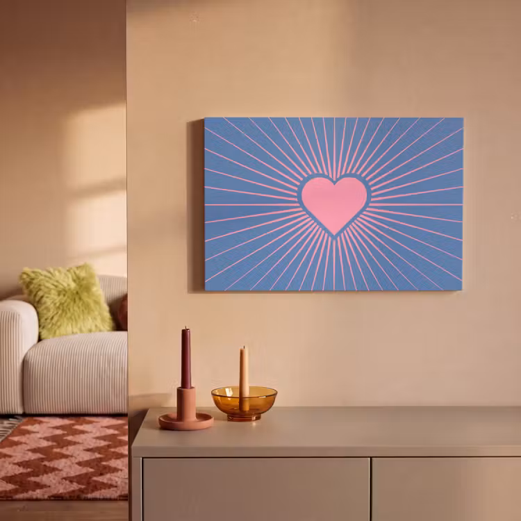 Hart - Stralen - Liefde - Modern - Roze canvas 2cm klein -sfeer1