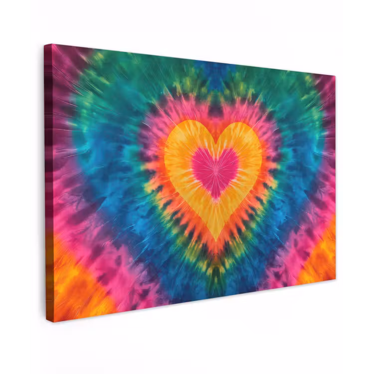 Hart - Tie Dye - Kleurrijk canvas 2cm klein -z3d