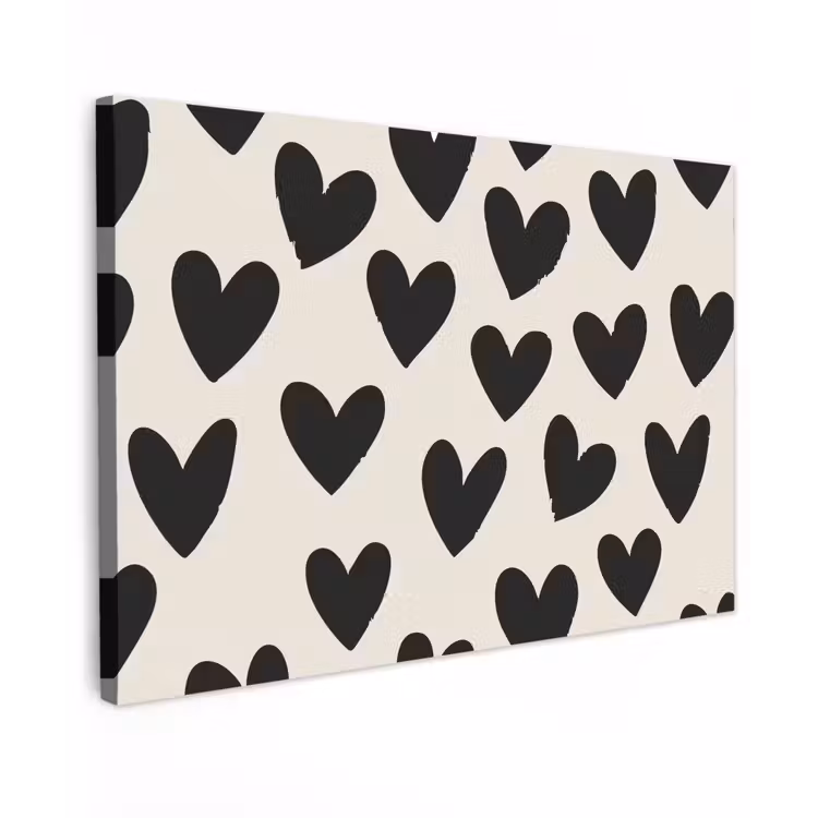 Hartjes - Zwart - Beige canvas 2cm klein -z3d