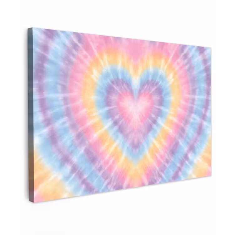 Hartvorm - Pastelkleuren - Tie Dye canvas 2cm klein -z3d
