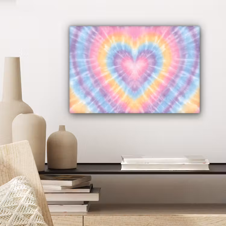 Hartvorm - Pastelkleuren - Tie Dye canvas 2cm klein -sfeer6