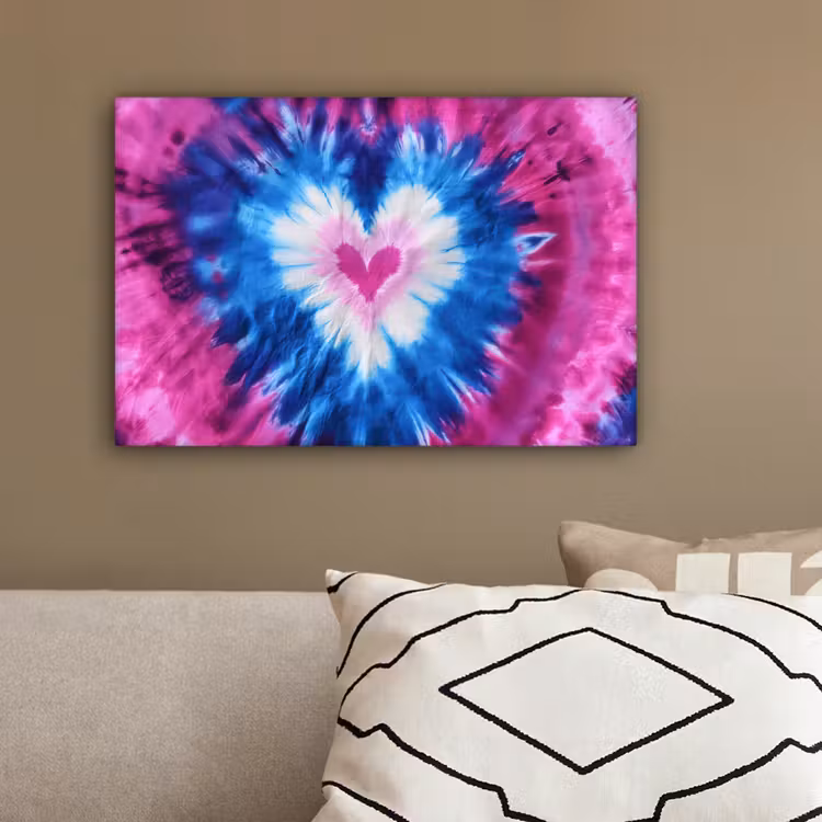 Hartvormig - Tie dye - Paars canvas 2cm klein -sfeer3