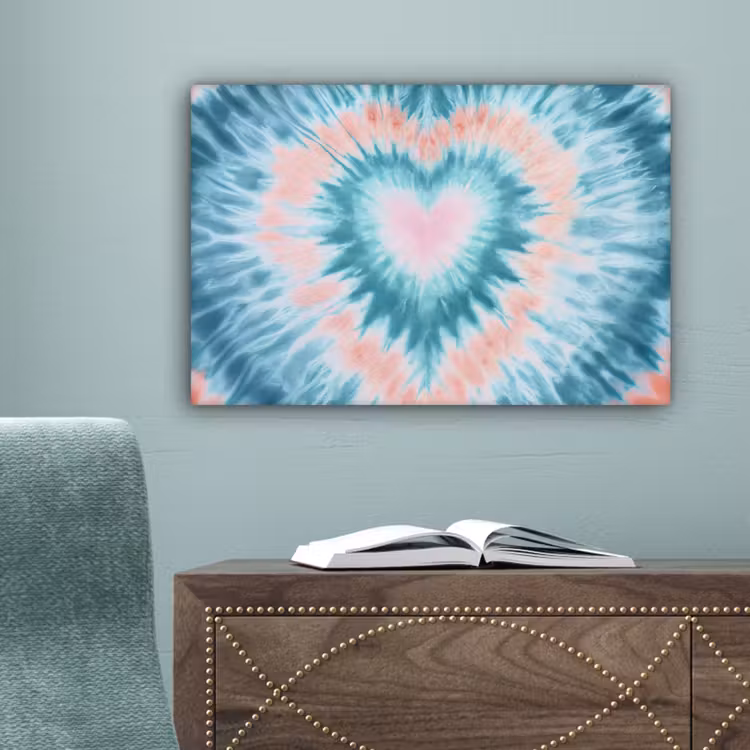 Hartvormig - Tie dye - Pasteltinten - Lichtgroen canvas 2cm klein -sfeer4