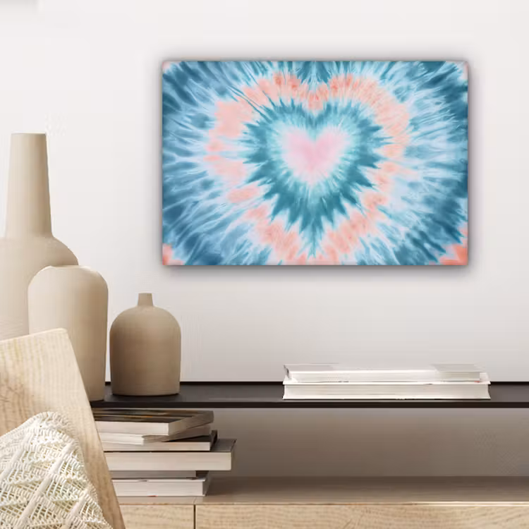 Hartvormig - Tie dye - Pasteltinten - Lichtgroen canvas 2cm klein -sfeer6