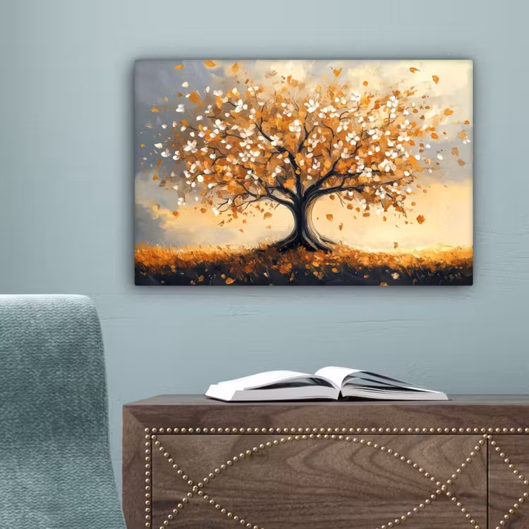 Herfst - Boom - Oranje - Bladeren - Levensboom - Abstract canvas 2cm klein -sfeer4