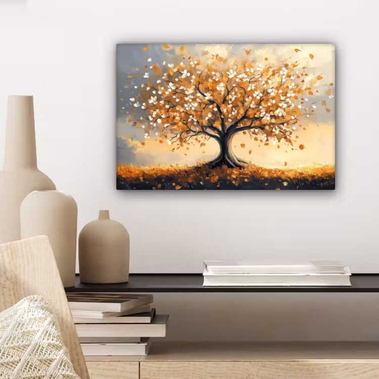 Herfst - Boom - Oranje - Bladeren - Levensboom - Abstract canvas 2cm klein -sfeer6