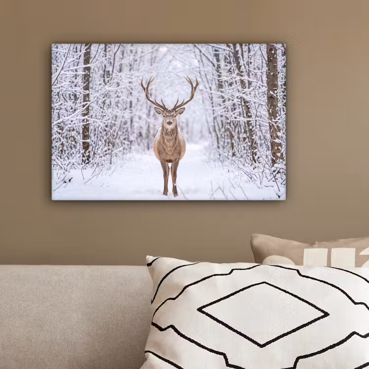 Hert - Winter - Bos - Natuur - Wit canvas 2cm klein -sfeer3