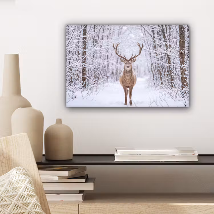 Hert - Winter - Bos - Natuur - Wit canvas 2cm klein -sfeer6
