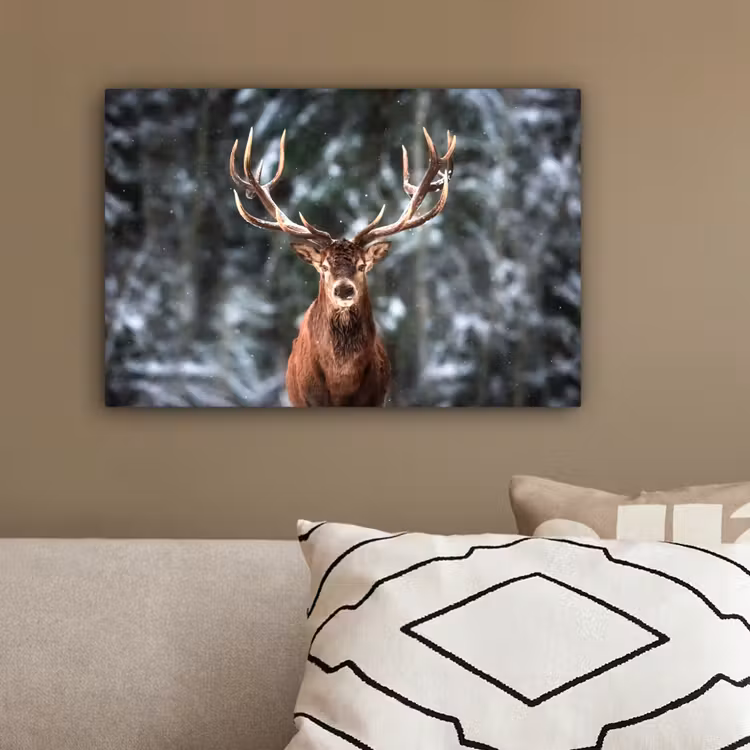 Hert - Winter - Sneeuw - Bos - Natuur - Dier canvas 2cm klein -sfeer3