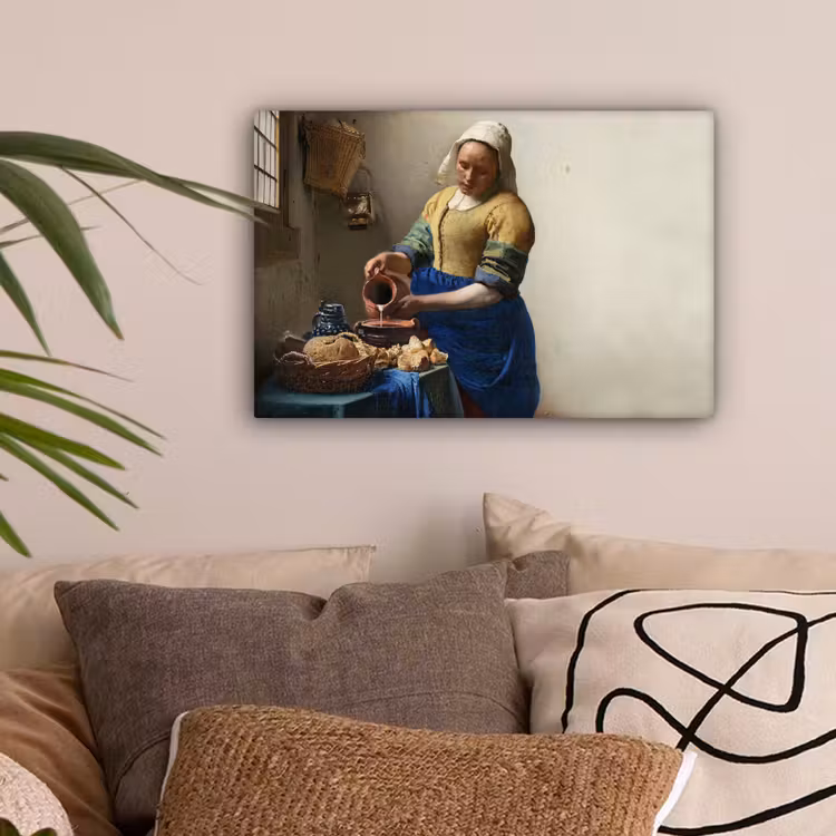 Het melkmeisje - Kunst - Oude meesters - Vermeer canvas 2cm klein -sfeer1