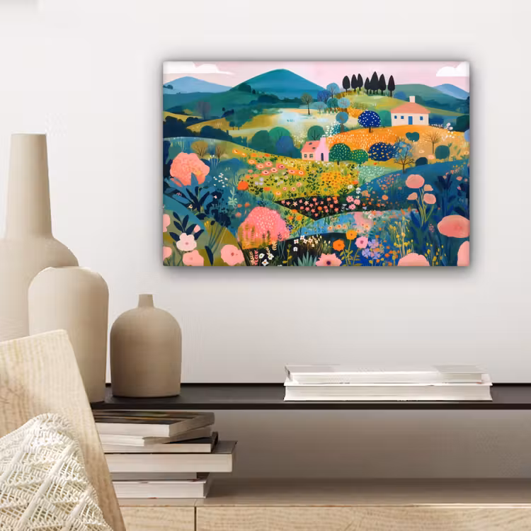 Heuvellandschap - Fantasierijk - Kleurcontrasten canvas 2cm klein -sfeer6