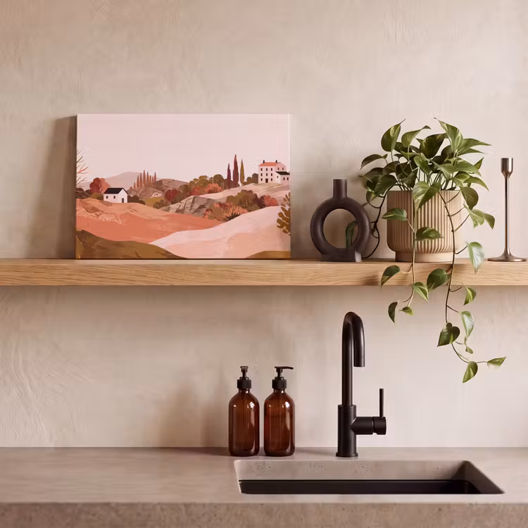 Heuvellandschap - Grafisch - Terracotta canvas 2cm klein -sfeer3