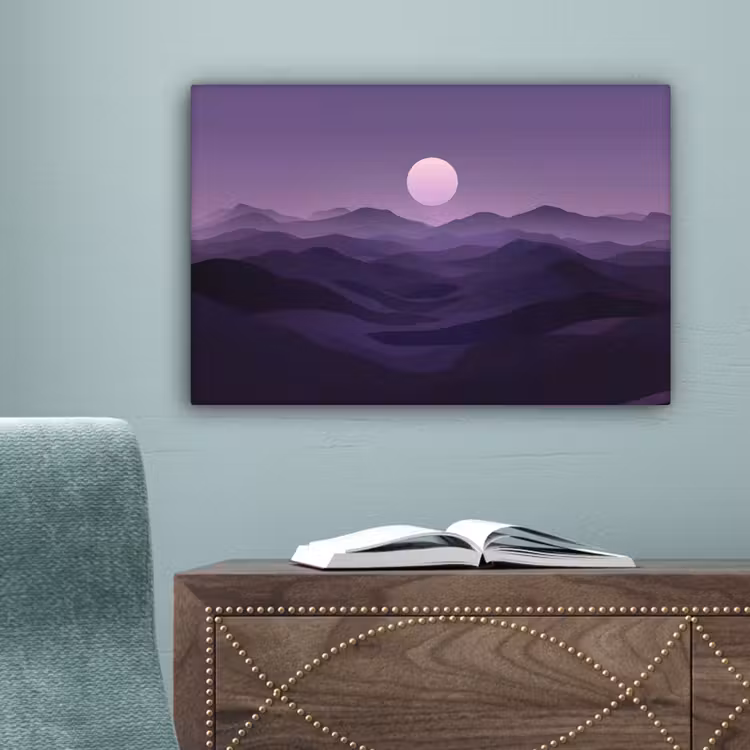 Heuvels - Paars - Mist - Zon canvas 2cm klein -sfeer4