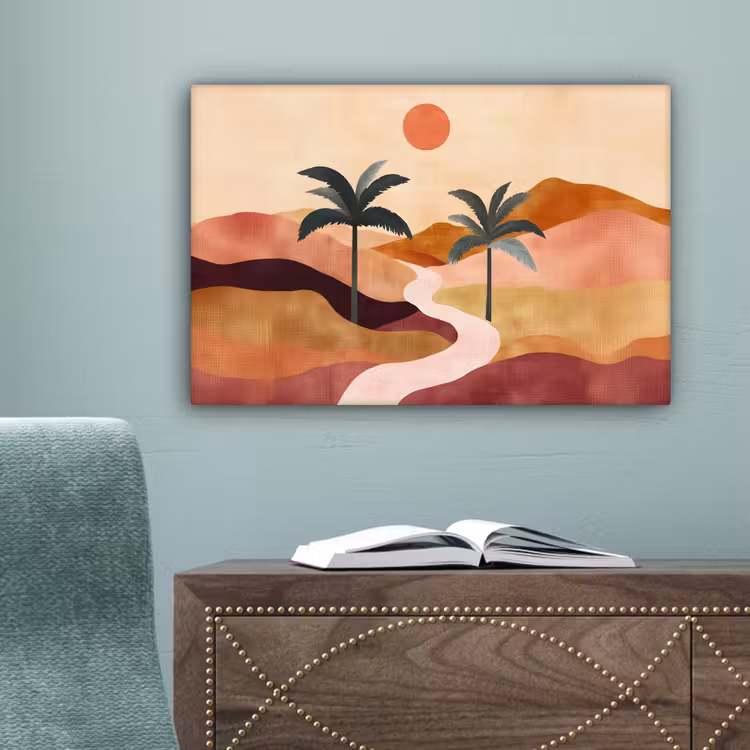 Heuvels - Palmbomen - Abstract canvas 2cm klein -sfeer4