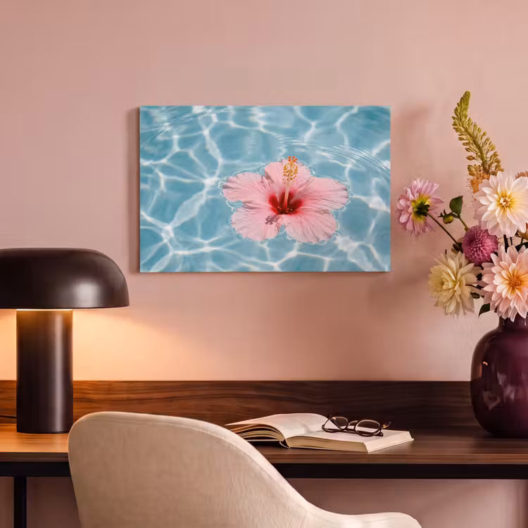 Hibiscus - Water - Roze canvas 2cm klein -sfeer4