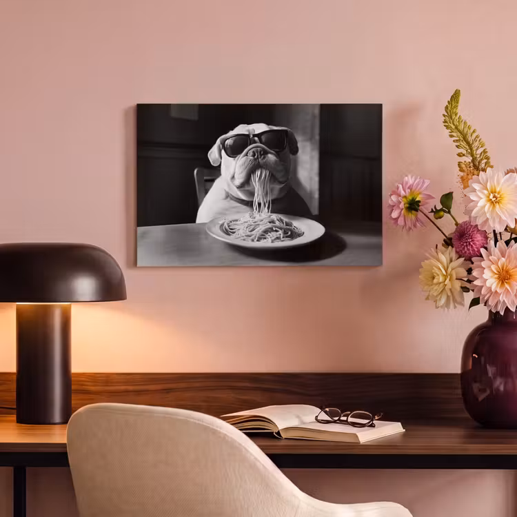 Hond - Bulldog - Pasta - Bril - Stoer - Dieren canvas 2cm klein -sfeer4
