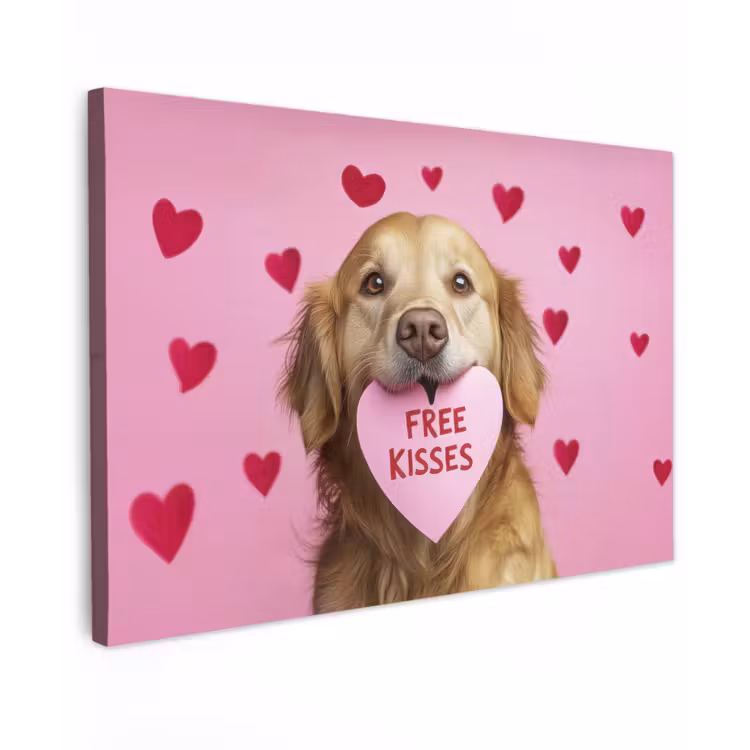 Hond - Kiss- Valentijn - Hartjes canvas 2cm klein -z3d