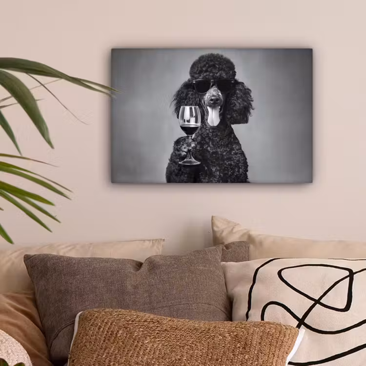 Hond - Krullen - Zonnebril - Wijn canvas 2cm klein -sfeer1