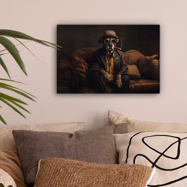 Hond - Sigaar - Hoed - Pak canvas 2cm klein -sfeer1