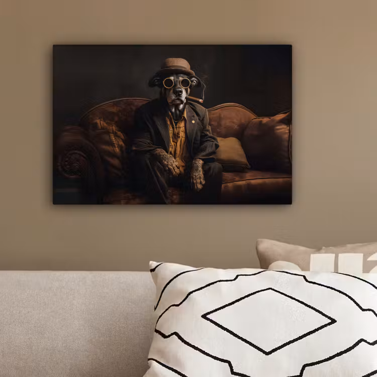 Hond - Sigaar - Hoed - Pak canvas 2cm klein -sfeer3