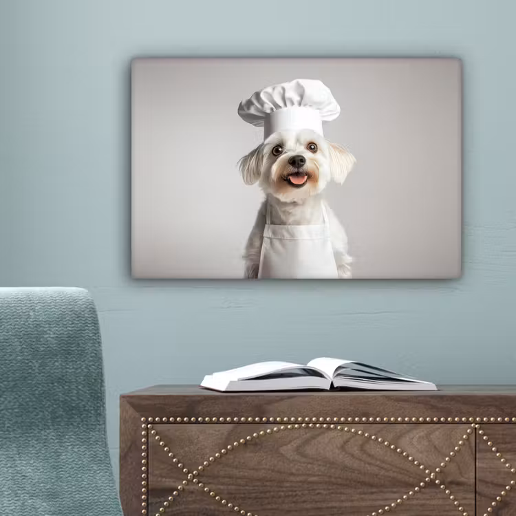 Hond - Wit - Kok canvas 2cm klein -sfeer4