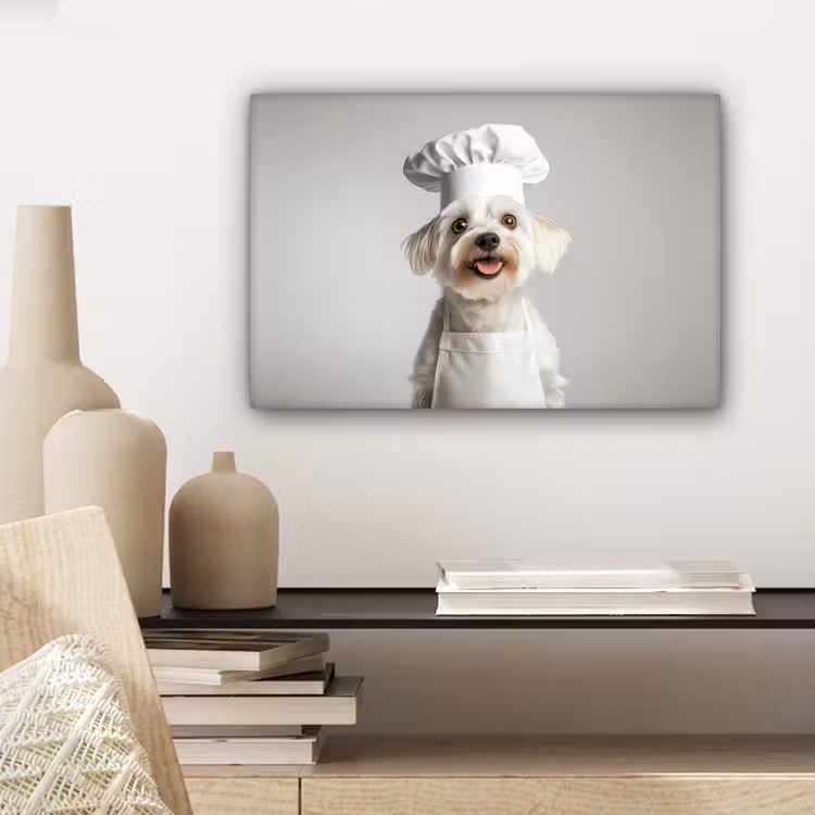 Hond - Wit - Kok canvas 2cm klein -sfeer6