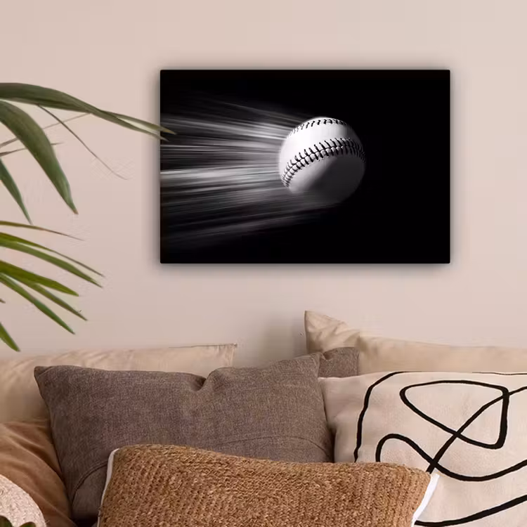 Honkbal - Wit - Vliegt canvas 2cm klein -sfeer1
