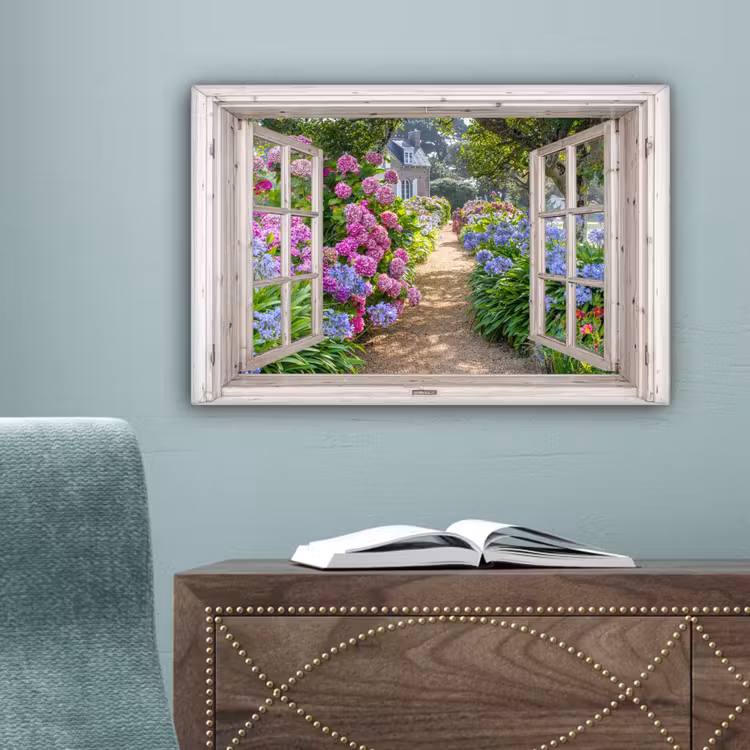 Hortensia - Doorkijk - Bloemen - Zomer - Paars - Pad canvas 2cm klein -sfeer4