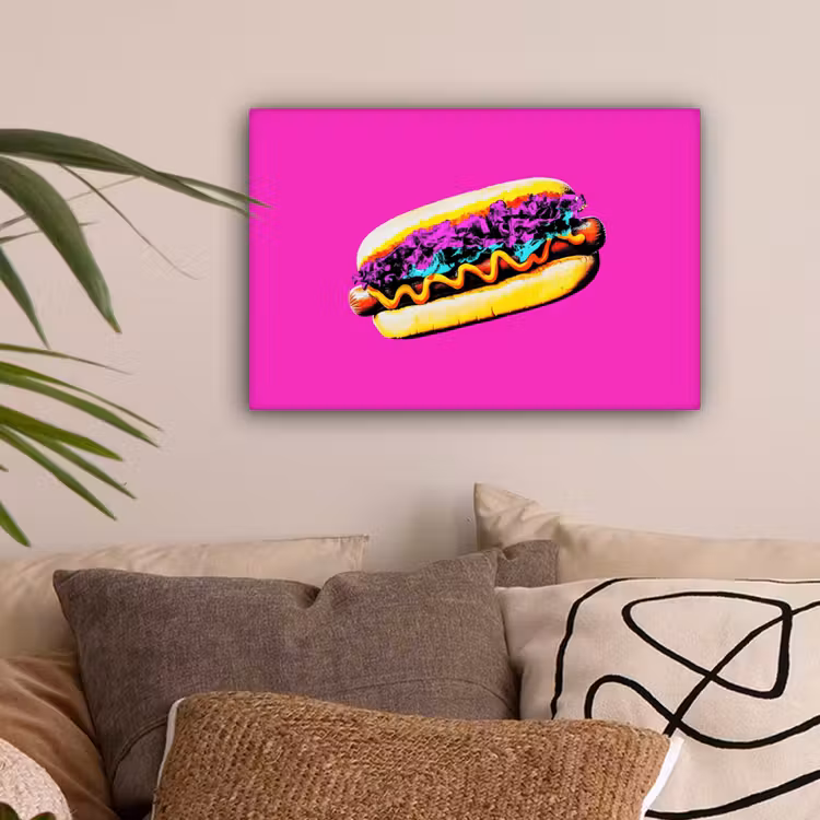 Hotdog - Roze - Retro canvas 2cm klein -sfeer1