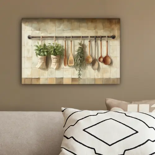 Hout - Keukengerei - Stilleven - Tegels canvas 2cm klein -sfeer3