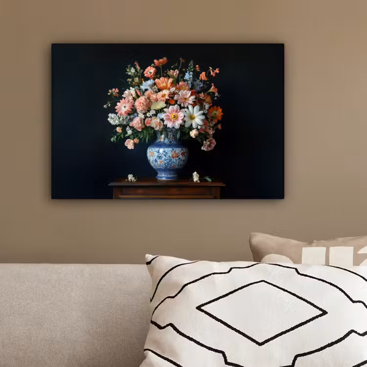 Hout - Vaas - Kleuren - Bloemen canvas 2cm klein -sfeer3