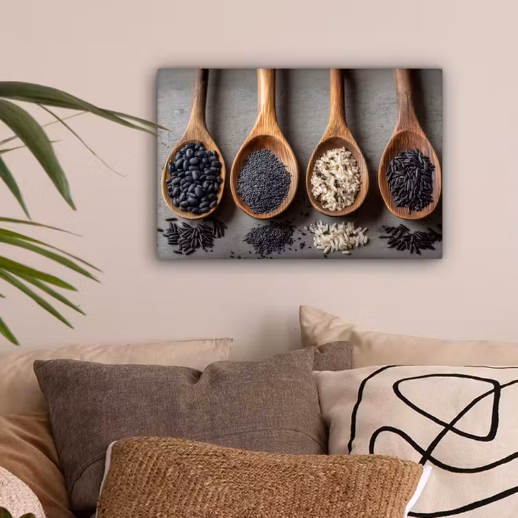Houten - Lepels - Rijst - Zaden canvas 2cm klein -sfeer1