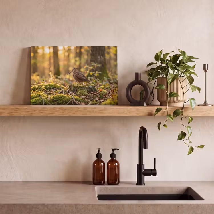 Houtsnip - Bos - Bladeren - Herfst - Gecamoufleerd canvas 2cm klein -sfeer3