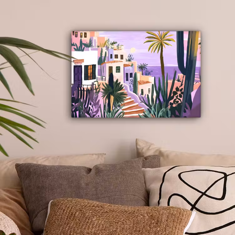 Huizen - Minimalistisch - Palmbomen - Kust canvas 2cm klein -sfeer1